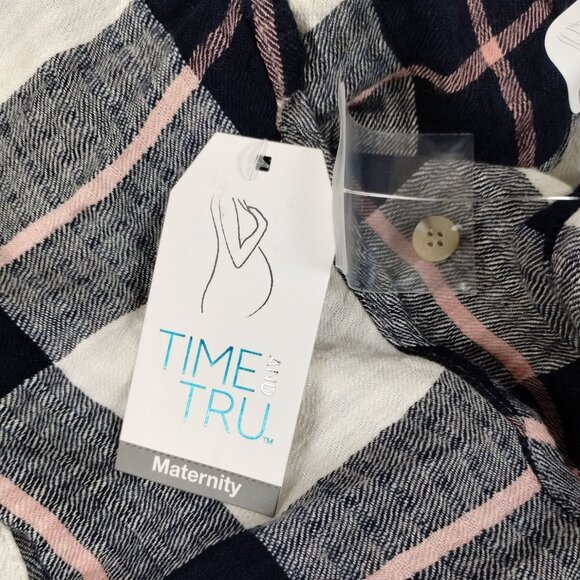 Time and Tru Maternity Misses Small Woven Button Up Top  Blue Plaid Shirt - Picture 10 of 10